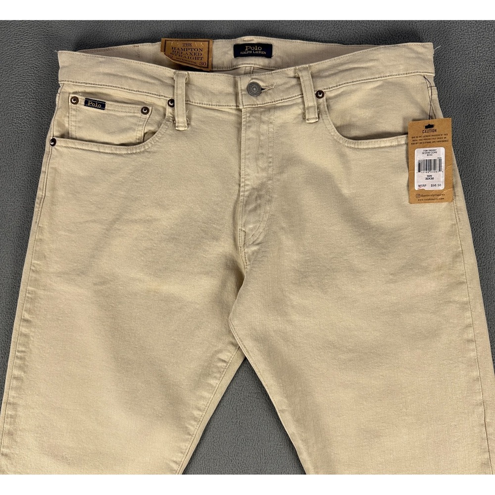 Polo Ralph Lauren Jeans Mens 32x30 Beige Tan Hampton Relaxed Straight Denim New